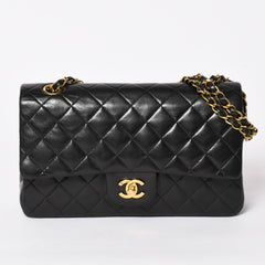 極美品 CHANEL シャネル マトラッセ25 Wフラップ Wチェーンショルダーバッグ A01112 2番台 ラムスキン ココマーク ブラック 中古 4a003285