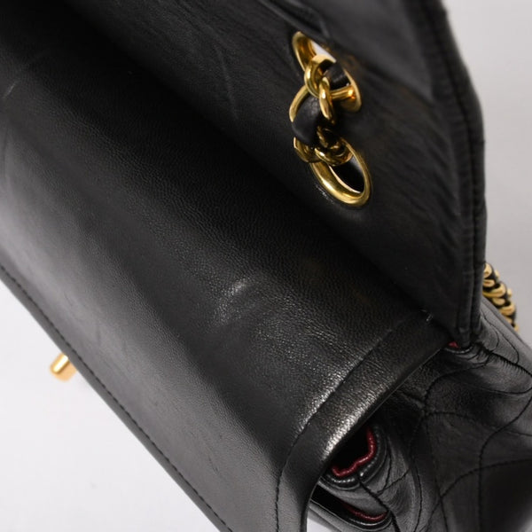 極美品 CHANEL シャネル マトラッセ25 Wフラップ Wチェーンショルダーバッグ A01112 2番台 ラムスキン ココマーク ブラック 中古 4a003285