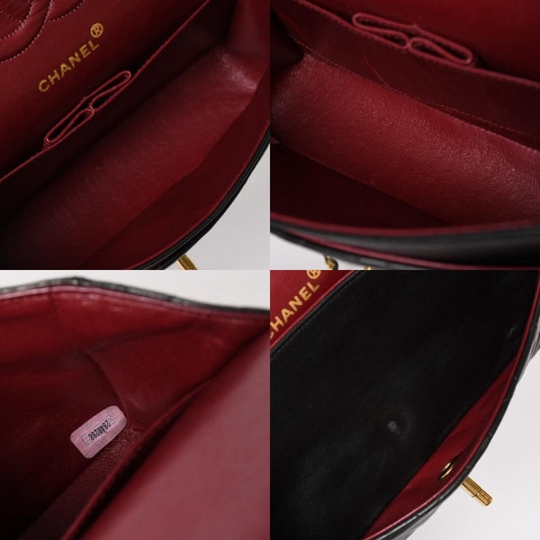 極美品 CHANEL シャネル マトラッセ25 Wフラップ Wチェーンショルダーバッグ A01112 2番台 ラムスキン ココマーク ブラック 中古 4a003285