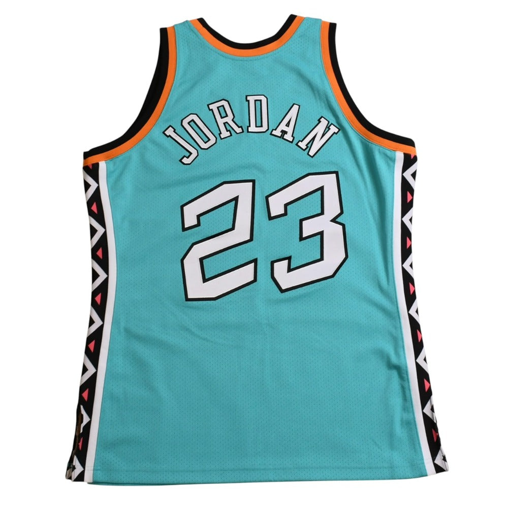 新品同様 Mitchell&Ness ミッチェルアンドネス 1996オールスターゲーム マイケルジョーダン イースタンカンファレンスオーセンティックユニフォーム サイズL アクアブルー オレンジ ホワイト 中古 4a002298