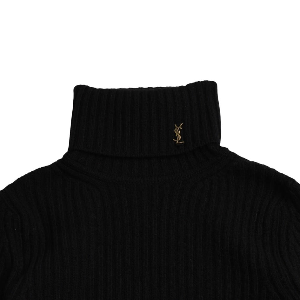 極美品 Yves Saint-Laurent イヴサンローラン ブラックニット タートルネック サイズXS 中古 4a002634