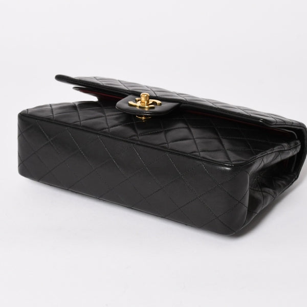 極美品 CHANEL シャネル マトラッセ25 Wフラップ Wチェーンショルダーバッグ A01112 2番台 ラムスキン ココマーク ブラック 中古 4a003285