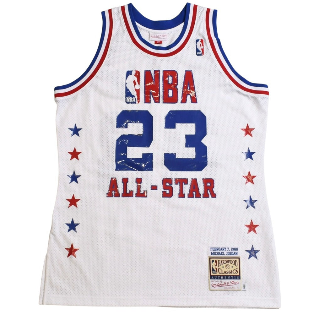 Like new Mitchell&NMitchell &amp; Ness 1988 NBA All-Star Game Michael Jordan Authentic Jersey, Size L, White, Blue, Red, Used, 4a002216
