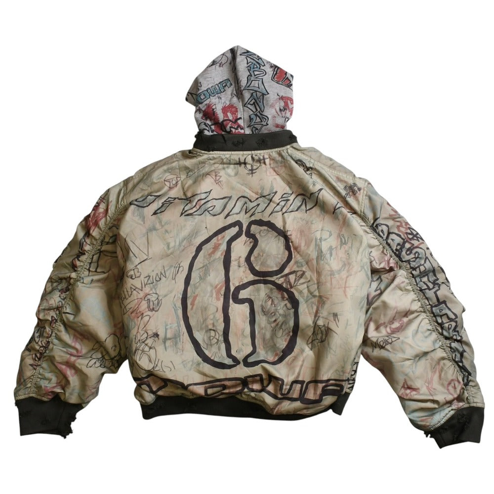 新品未使用 MOWALOLA モワローラ GRAFFITI BOMBER グラフィティ ボンバージャケット サイズL カーキ マルチカラー 中古 4a003400