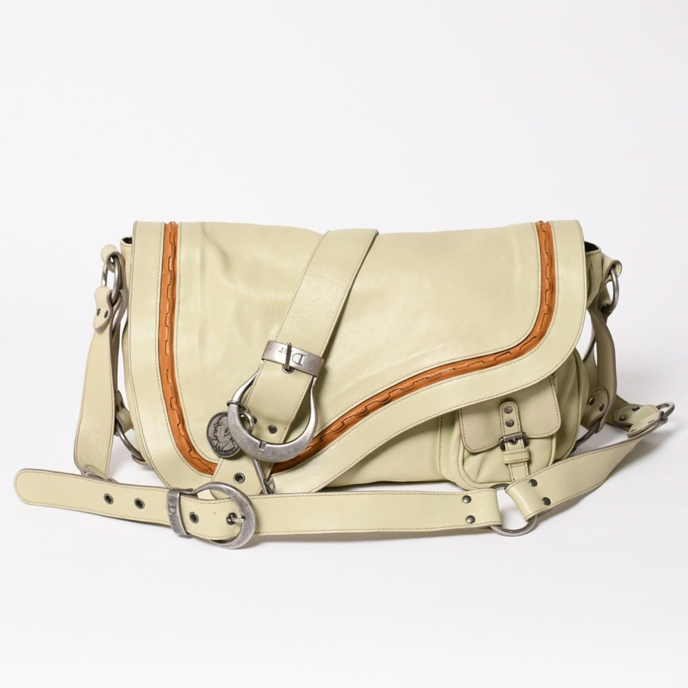 Christian Dior Gaucho Saddle Shoulder Bag 05-MA-0096 Shoulder Galliano Period 2006SS Leather Beige Good Condition Used 4a003526