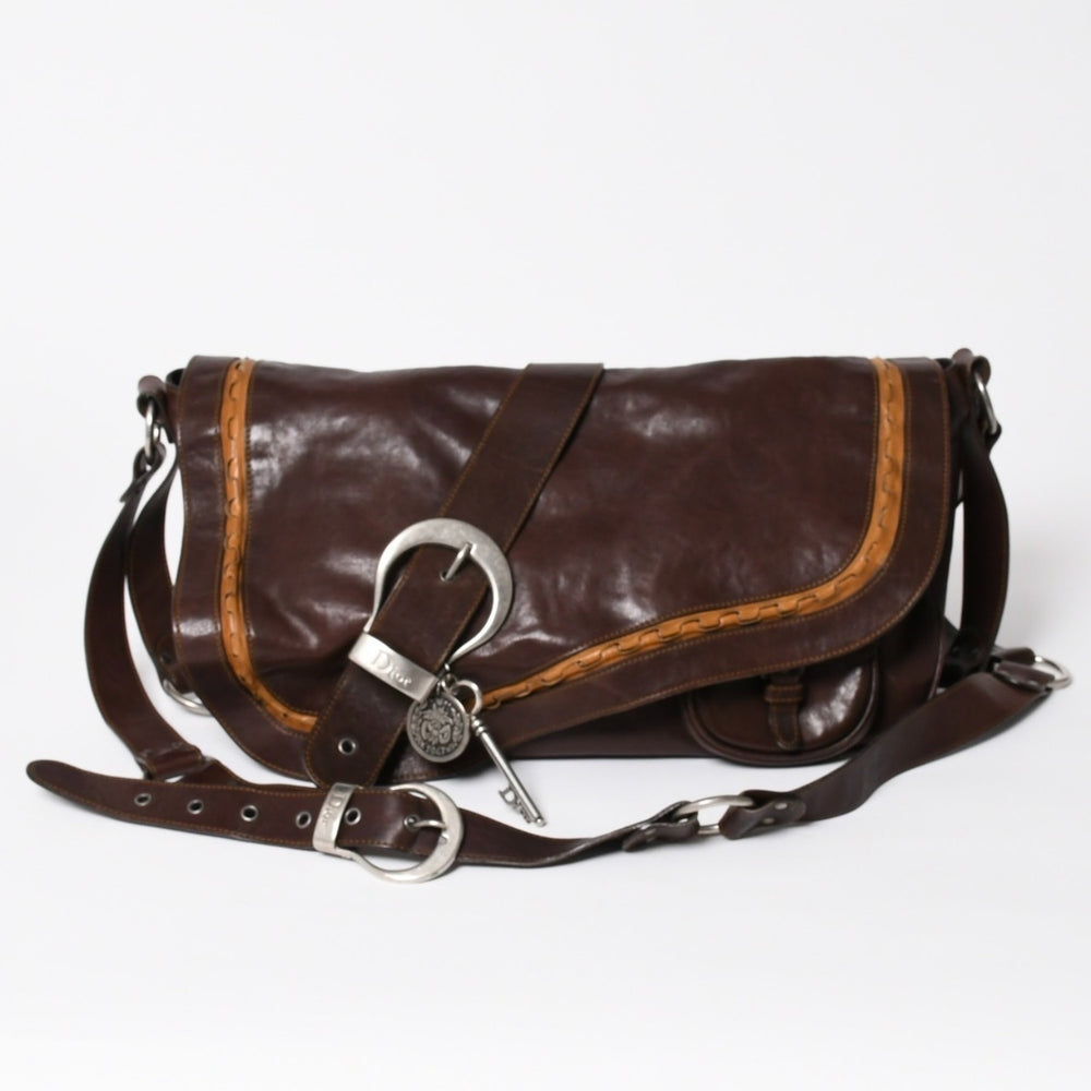 Christian Dior Gaucho Saddle Shoulder Bag 07-MA-0096 Galliano Period 2006SS Leather Western Style Dark Brown Good Condition Used 4a003540