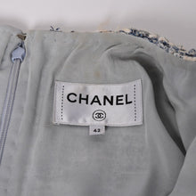 画像をギャラリービューアに読み込む, CHANEL シャネル ルサージュ ファンシーツイードドレス P60284V45762 サイズ42 ココマーク ノーカラー ブルー ホワイト 美品 中古 4a003301