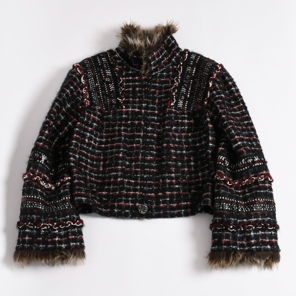 CHANEL Tweed Jacket P39534V28358 Size 38 Here Mark Fake Fur Black Multicolor Good Condition Used 4a003305