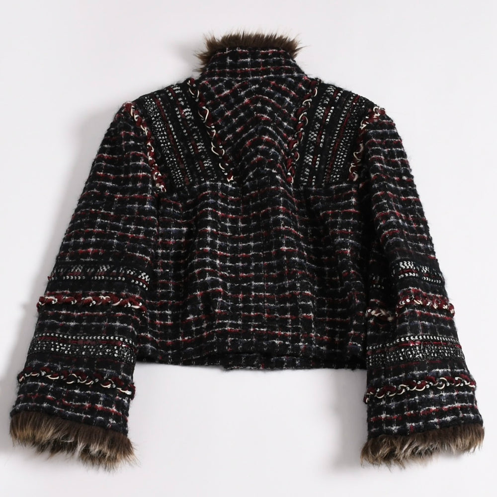 CHANEL Tweed Jacket P39534V28358 Size 38 Here Mark Fake Fur Black Multicolor Good Condition Used 4a003305