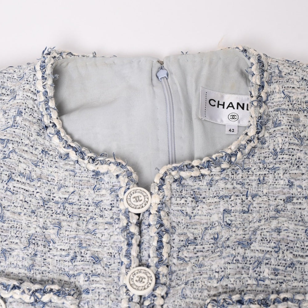 CHANEL Lesage Fancy Tweed Dress P60284V45762 Size 42 Here Mark No Color Blue White Good Condition Used 4a003301