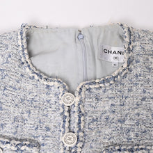 画像をギャラリービューアに読み込む, CHANEL シャネル ルサージュ ファンシーツイードドレス P60284V45762 サイズ42 ココマーク ノーカラー ブルー ホワイト 美品 中古 4a003301