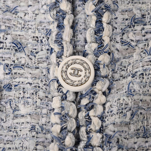 CHANEL シャネル ルサージュ ファンシーツイードドレス P60284V45762 サイズ42 ココマーク ノーカラー ブルー ホワイト 美品 中古 4a003301