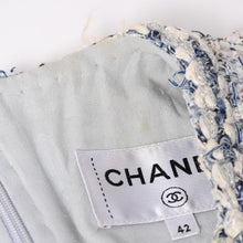 画像をギャラリービューアに読み込む, CHANEL シャネル ルサージュ ファンシーツイードドレス P60284V45762 サイズ42 ココマーク ノーカラー ブルー ホワイト 美品 中古 4a003301
