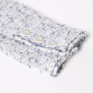 CHANEL シャネル ルサージュ ファンシーツイードドレス P60284V45762 サイズ42 ココマーク ノーカラー ブルー ホワイト 美品 中古 4a003301