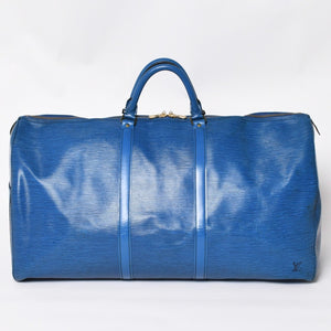 LOUIS VUITTON Boston Bag Keepall 60 M42975 Epi Leather Toledo Blue Gold Hardware Good Condition Used 4a004636