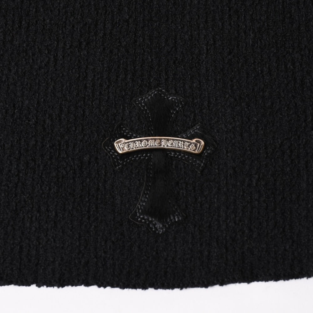 新品未使用 CHROME HEARTS クロムハーツ Y NOT ニットセーター サイズML ハラコ CHクロスパッチ 3パッチ シルバー925 ブラック 中古 4a003341