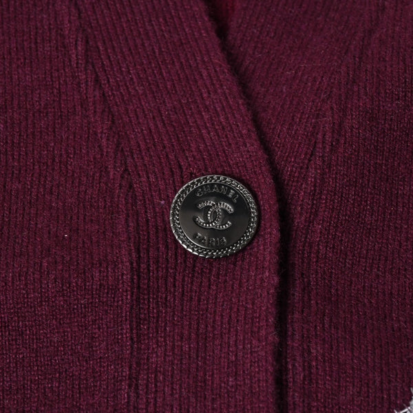 極美品 CHANEL シャネル オールオーバーCCマークグリッターカシミヤカーディガン バーガンディ シルバーグリッター カシミヤ 2022年 P72997K10494 中古 4a002897