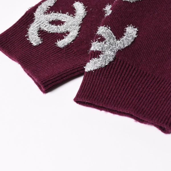 極美品 CHANEL シャネル オールオーバーCCマークグリッターカシミヤカーディガン バーガンディ シルバーグリッター カシミヤ 2022年 P72997K10494 中古 4a002897