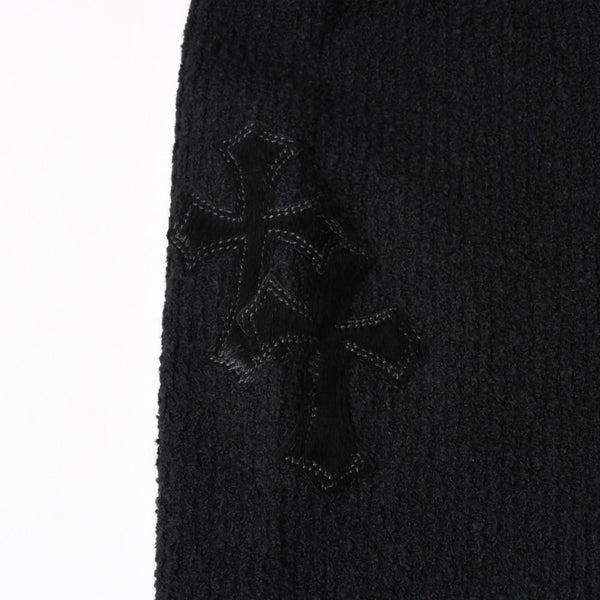 新品未使用 CHROME HEARTS クロムハーツ Y NOT ニットセーター サイズML ハラコ CHクロスパッチ 3パッチ シルバー925 ブラック 中古 4a003341
