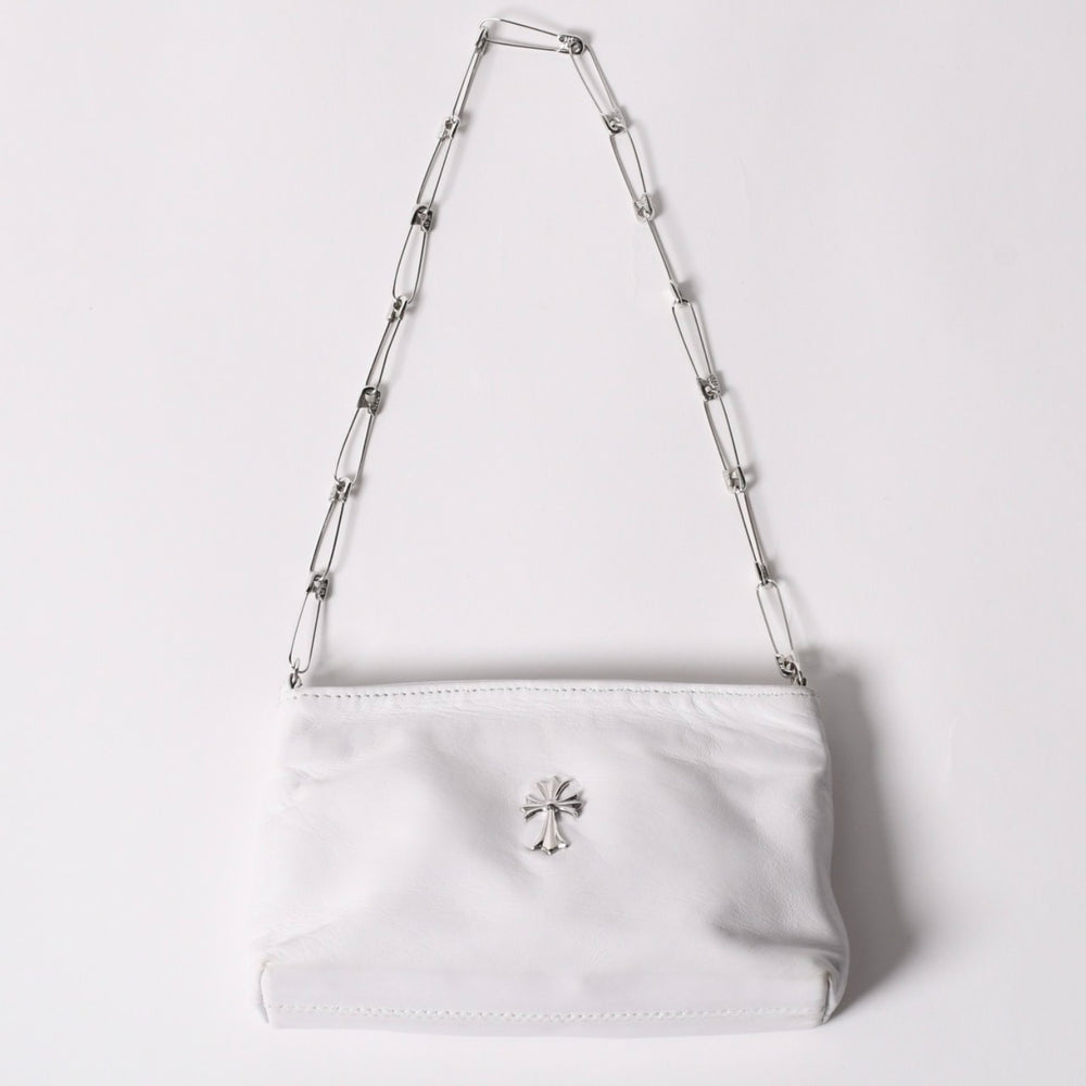 Very Good Condition CHROME HEARTS Safety Pin Pouch Shoulder Bag White Silver Hardware Used 4a003344