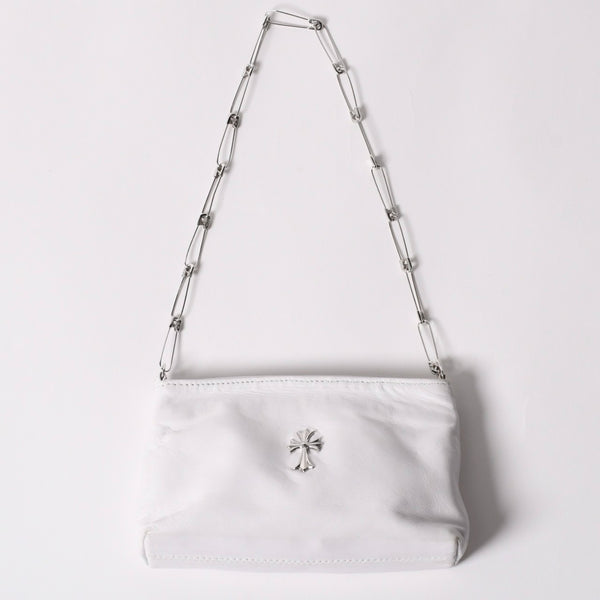 極美品 CHROME HEARTS クロムハーツ セーフティピン ポーチ ショルダーバッグ ホワイト シルバー金具 中古 4a003344