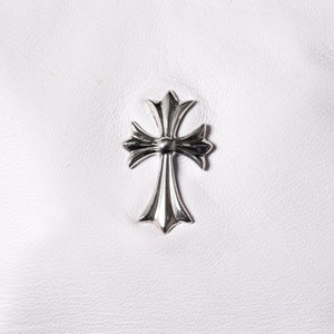極美品 CHROME HEARTS クロムハーツ セーフティピン ポーチ ショルダーバッグ ホワイト シルバー金具 中古 4a003344