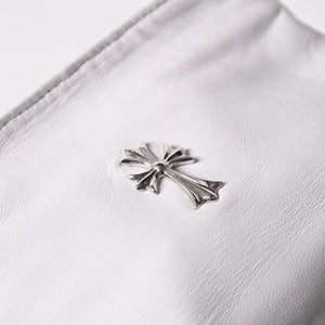 極美品 CHROME HEARTS クロムハーツ セーフティピン ポーチ ショルダーバッグ ホワイト シルバー金具 中古 4a003344