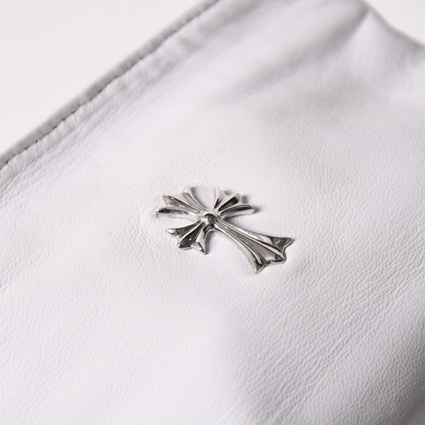 極美品 CHROME HEARTS クロムハーツ セーフティピン ポーチ ショルダーバッグ ホワイト シルバー金具 中古 4a003344