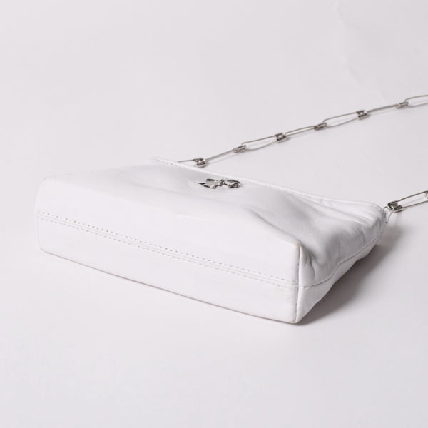 極美品 CHROME HEARTS クロムハーツ セーフティピン ポーチ ショルダーバッグ ホワイト シルバー金具 中古 4a003344