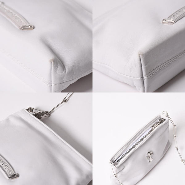 極美品 CHROME HEARTS クロムハーツ セーフティピン ポーチ ショルダーバッグ ホワイト シルバー金具 中古 4a003344