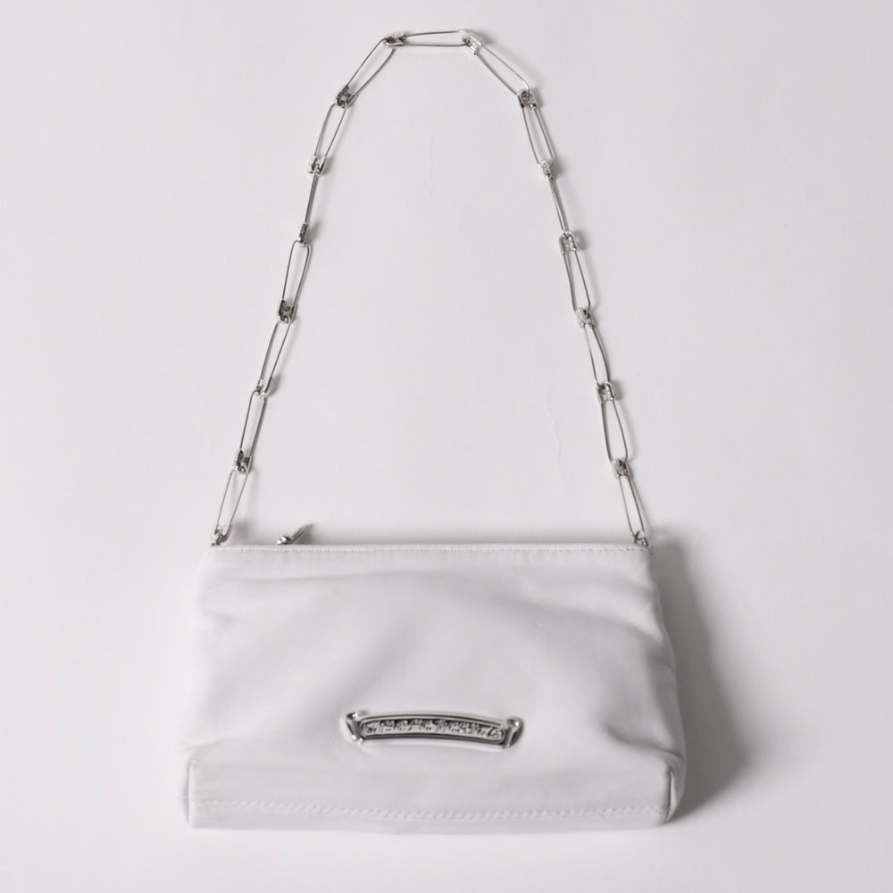Very Good Condition CHROME HEARTS Safety Pin Pouch Shoulder Bag White Silver Hardware Used 4a003344