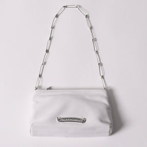 極美品 CHROME HEARTS クロムハーツ セーフティピン ポーチ ショルダーバッグ ホワイト シルバー金具 中古 4a003344
