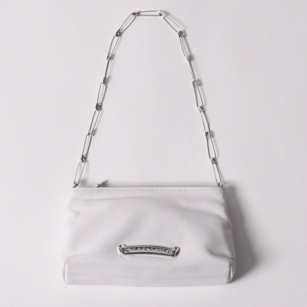 極美品 CHROME HEARTS クロムハーツ セーフティピン ポーチ ショルダーバッグ ホワイト シルバー金具 中古 4a003344
