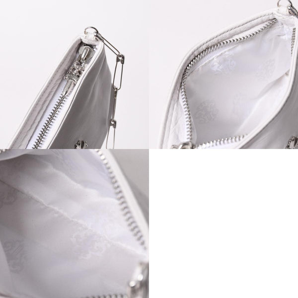 極美品 CHROME HEARTS クロムハーツ セーフティピン ポーチ ショルダーバッグ ホワイト シルバー金具 中古 4a003344
