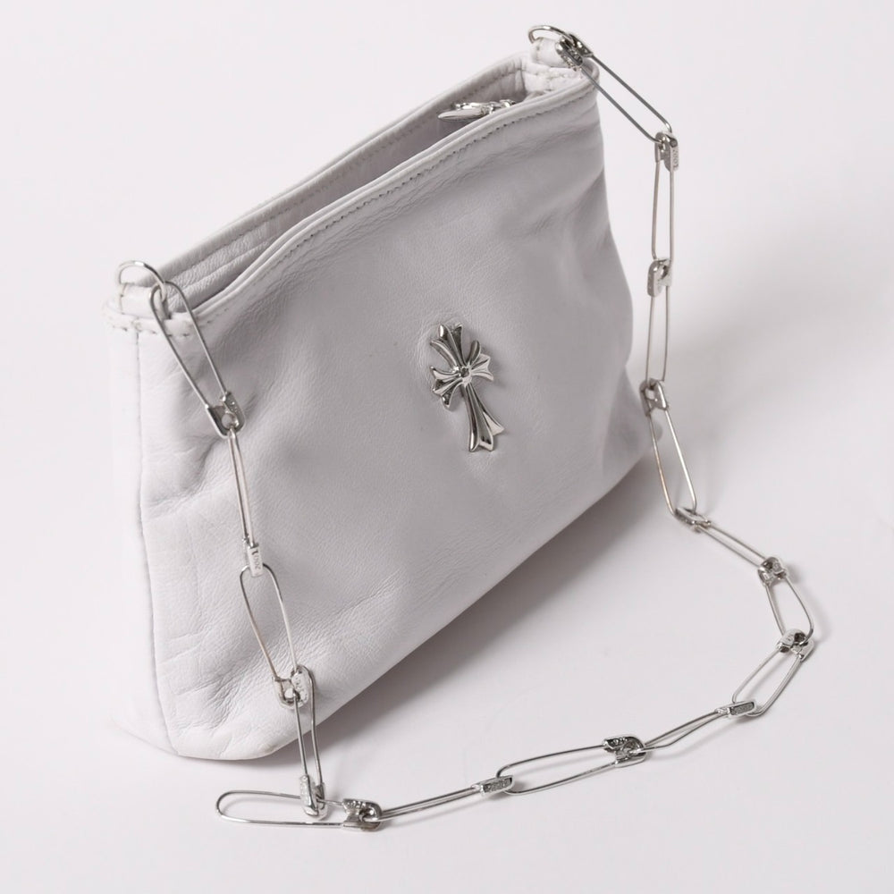 Very Good Condition CHROME HEARTS Safety Pin Pouch Shoulder Bag White Silver Hardware Used 4a003344