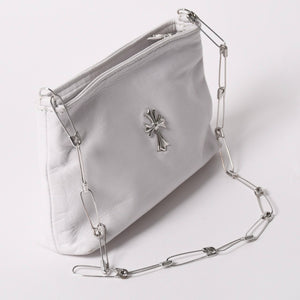 極美品 CHROME HEARTS クロムハーツ セーフティピン ポーチ ショルダーバッグ ホワイト シルバー金具 中古 4a003344
