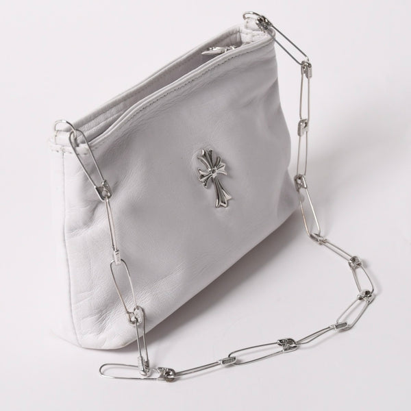 極美品 CHROME HEARTS クロムハーツ セーフティピン ポーチ ショルダーバッグ ホワイト シルバー金具 中古 4a003344