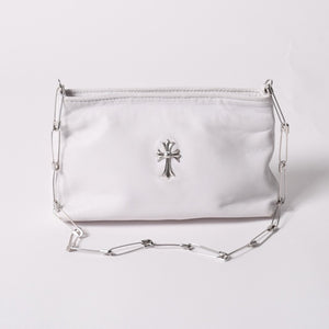 極美品 CHROME HEARTS クロムハーツ セーフティピン ポーチ ショルダーバッグ ホワイト シルバー金具 中古 4a003344
