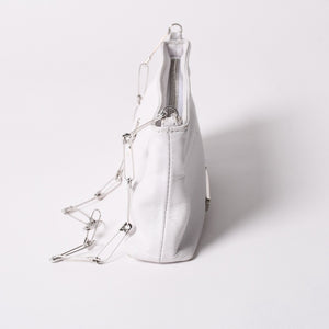 極美品 CHROME HEARTS クロムハーツ セーフティピン ポーチ ショルダーバッグ ホワイト シルバー金具 中古 4a003344