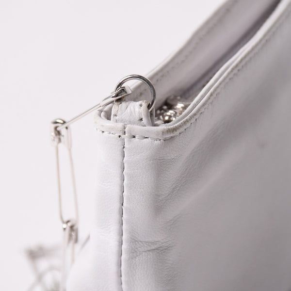 極美品 CHROME HEARTS クロムハーツ セーフティピン ポーチ ショルダーバッグ ホワイト シルバー金具 中古 4a003344