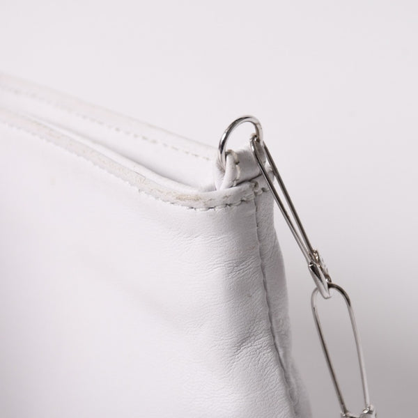 極美品 CHROME HEARTS クロムハーツ セーフティピン ポーチ ショルダーバッグ ホワイト シルバー金具 中古 4a003344