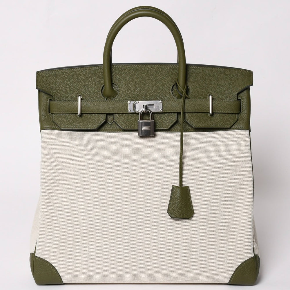 Like new HERMES Haut a Courroies40 Handbag Toile ash Togo Veronese U stamp SV metal fittings Used 4a003354