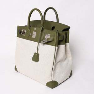 新品同様 HERMES エルメス Haut a Courroies40 オータクロア40 ハンドバッグ トワルアッシュ トゴ ヴェールヴェロネーゼ U刻印 SV金具 中古 4a003354