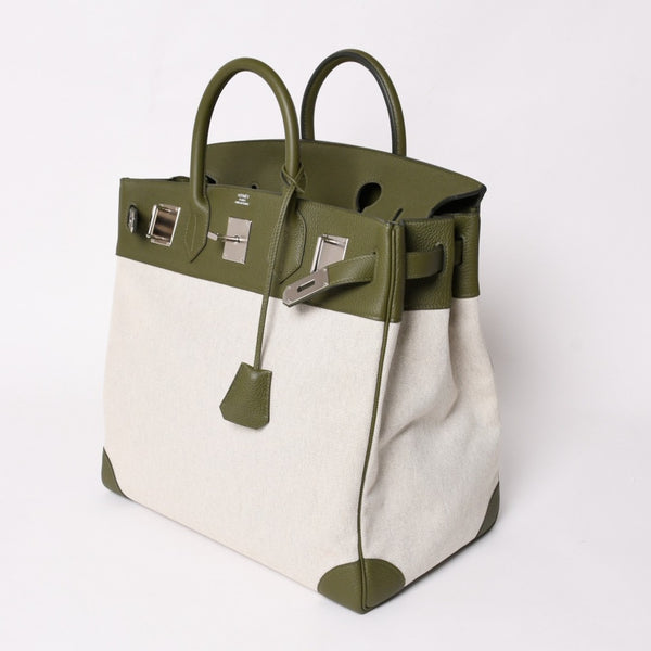 新品同様 HERMES エルメス Haut a Courroies40 オータクロア40 ハンドバッグ トワルアッシュ トゴ ヴェールヴェロネーゼ U刻印 SV金具 中古 4a003354
