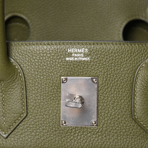 新品同様 HERMES エルメス Haut a Courroies40 オータクロア40 ハンドバッグ トワルアッシュ トゴ ヴェールヴェロネーゼ U刻印 SV金具 中古 4a003354