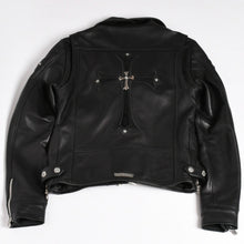 画像をギャラリービューアに読み込む, 極美品 CHROME HEARTS クロムハーツ SLUFF LTHR スラフ ライダースジャケット サイズS ラージCHクロス装飾 ブラック 中古 4a003352