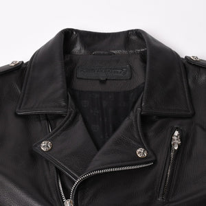 極美品 CHROME HEARTS クロムハーツ SLUFF LTHR スラフ ライダースジャケット サイズS ラージCHクロス装飾 ブラック 中古 4a003352