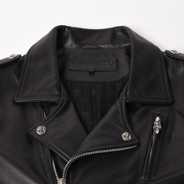 極美品 CHROME HEARTS クロムハーツ SLUFF LTHR スラフ ライダースジャケット サイズS ラージCHクロス装飾 ブラック 中古 4a003352