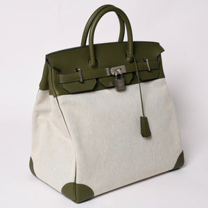 新品同様 HERMES エルメス Haut a Courroies40 オータクロア40 ハンドバッグ トワルアッシュ トゴ ヴェールヴェロネーゼ U刻印 SV金具 中古 4a003354