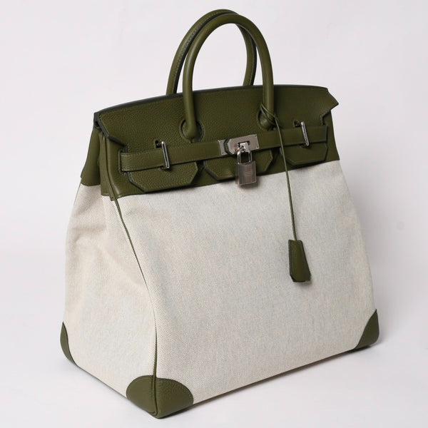 新品同様 HERMES エルメス Haut a Courroies40 オータクロア40 ハンドバッグ トワルアッシュ トゴ ヴェールヴェロネーゼ U刻印 SV金具 中古 4a003354